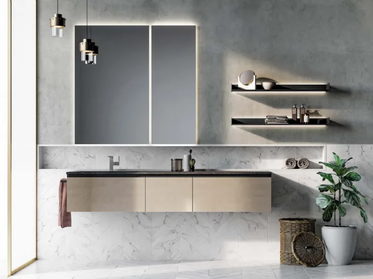 Mobile da Bagno sospeso Gola Up 07 in laccato metallico nichel di Birex