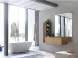 Mobile da Bagno sospeso La Fenice 12 in rovere nodato naturale con top in cristallo extralight Verde bosco con lavabo integrato di Arcom