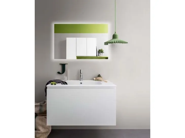 Mobile da Bagno sospeso in laccato opaco e top con lavabo integrato in ceramica Lapis 05 di Birex