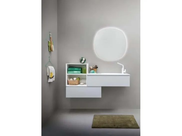 Mobile da bagno sospeso in laccato bianco opaco e top in Corian Memento 04 di Birex