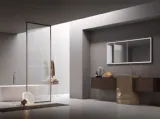 Mobile da Bagno a terra Pollock 63 in Eucalipto con lavabo in gres lucido di Arcom