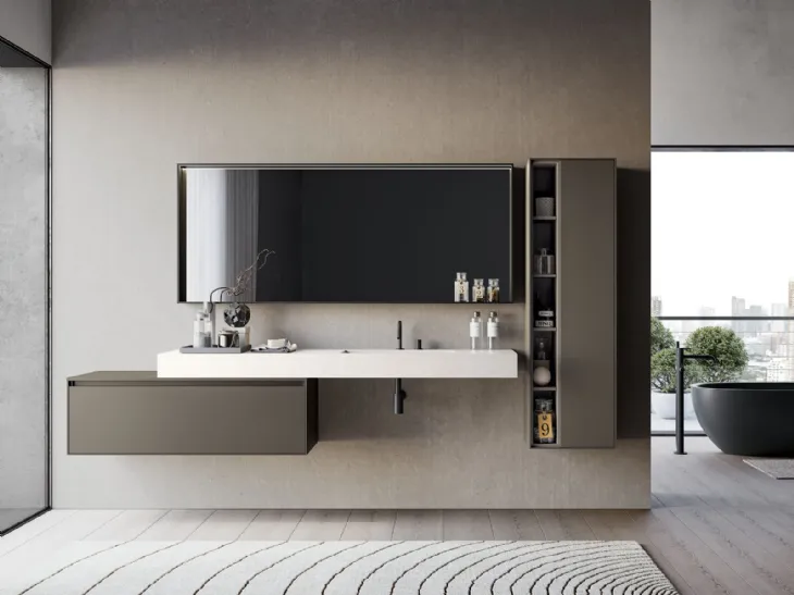 Mobile da Bagno sospeso in laccato opaco grigio Traccia 01 di Birex