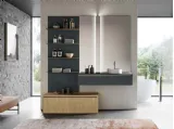 Mobile da Bagno sospeso in laccato opaco grigio antracite e canneté essenza rovere naturale Traccia 06 di Birex