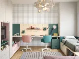 Cameretta componibile a 2 letti con scrivania a parete e armadio a muro Kids space 03 di Nidi