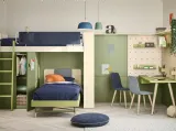 Cameretta a soppalco con scrivania Kids space 11 in melaminico di Nidi