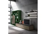 Libreria a muro Speed Up 01 in Rovere Cenere e laccato Verde Foglia di Dall'Agnese