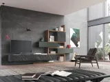Parete Attrezzata Composizione Horizon 931 in laccato opaco, legno e laminato di Mobilgam