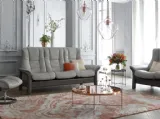 Divano lineare imbottito con schienale alto in pelle e dettagli in legno Buckingham Alto di Stressless
