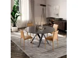 Tavolo rotondo Emisfero Fisso con top in Cristallo Ceramica Noir Desir e base in metallo di Ozzio