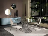 Tavolo in vetro, basamento composto da cerchietti in ferro pieno Mondrian Art Form di Cantori