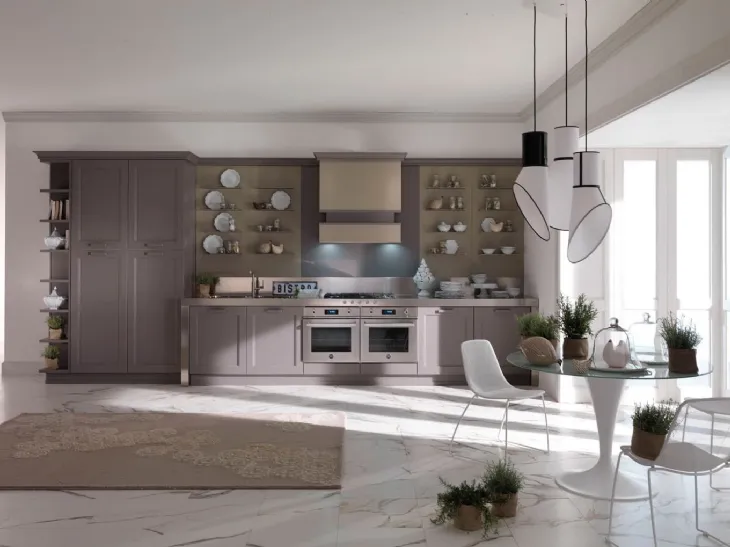 Cucina Classica lineare in legno di frassino laccato grigio opaco Asolo 02 di Dibiesse