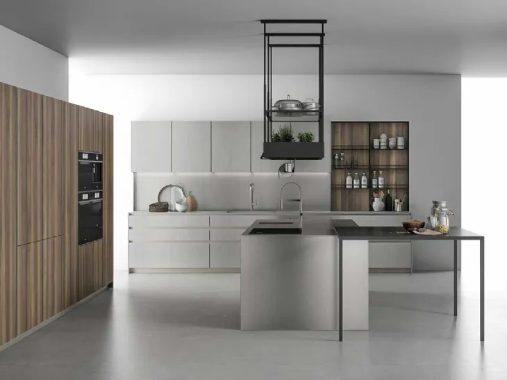 Cucina Design lineare in noce e acciaio Aspen 001 di Doimo Cucine